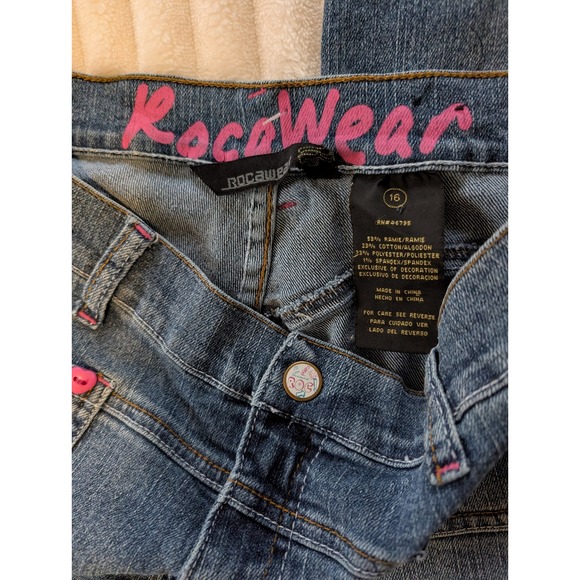 Rocawear Y2K Jeans Girls Size 16 Bootcut Blue Denim Embellished Pockets - Picture 5 of 5